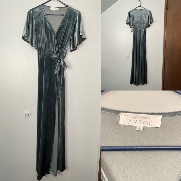 Blue Gray Velvet Dress - Picture 4 of 5